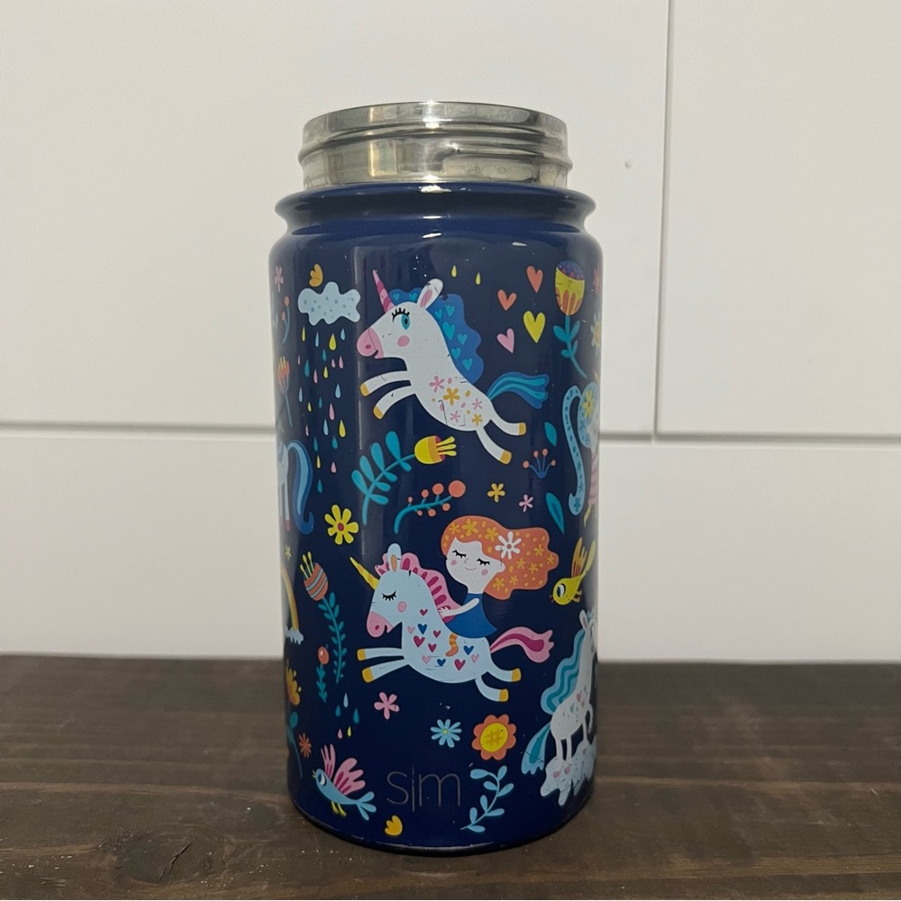 Simple Modern Unicorn Rainbows Print Kids Water Bottle with No Lid.